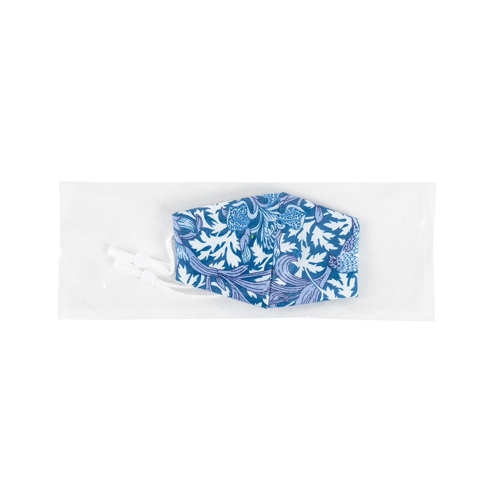Blue &amp; White Floral Face Mask with Adjustable Elastic Ear Loops