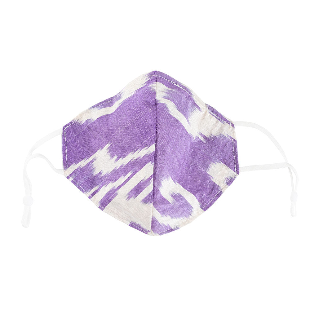 Light Purple &amp; White Ikat Face Mask with Adjustable Elastic Ear Loops