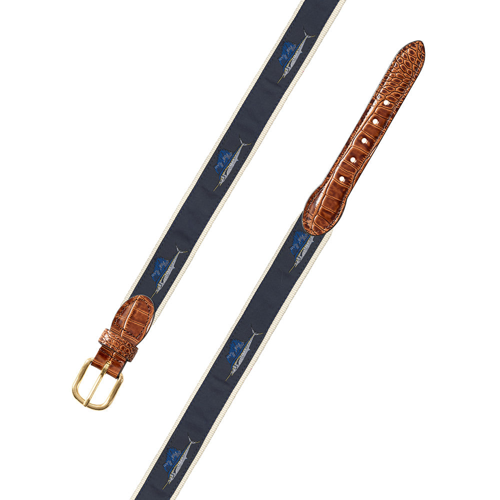 Sailfish Motif Leather Tab Belt