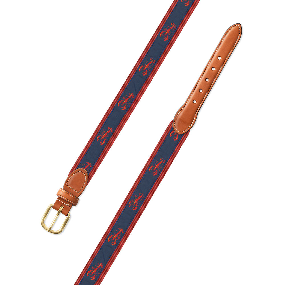 Red &amp; Navy Lobster Motif Leather Tab Belt