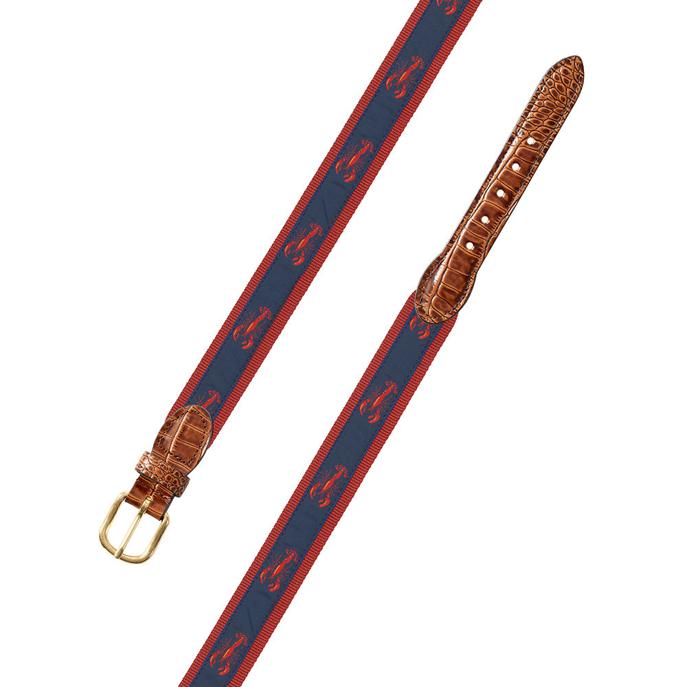 Red &amp; Navy Lobster Motif Leather Tab Belt