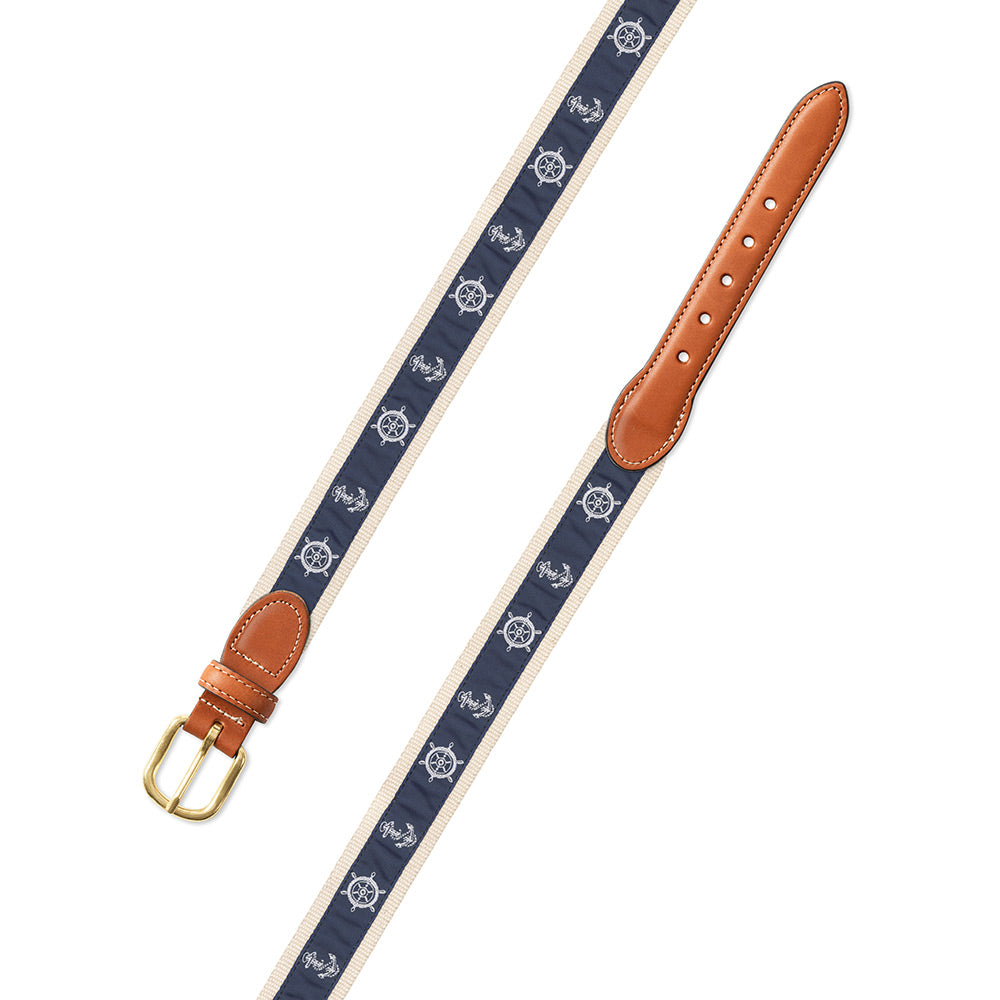 Anchor Motif Leather Tab Belt
