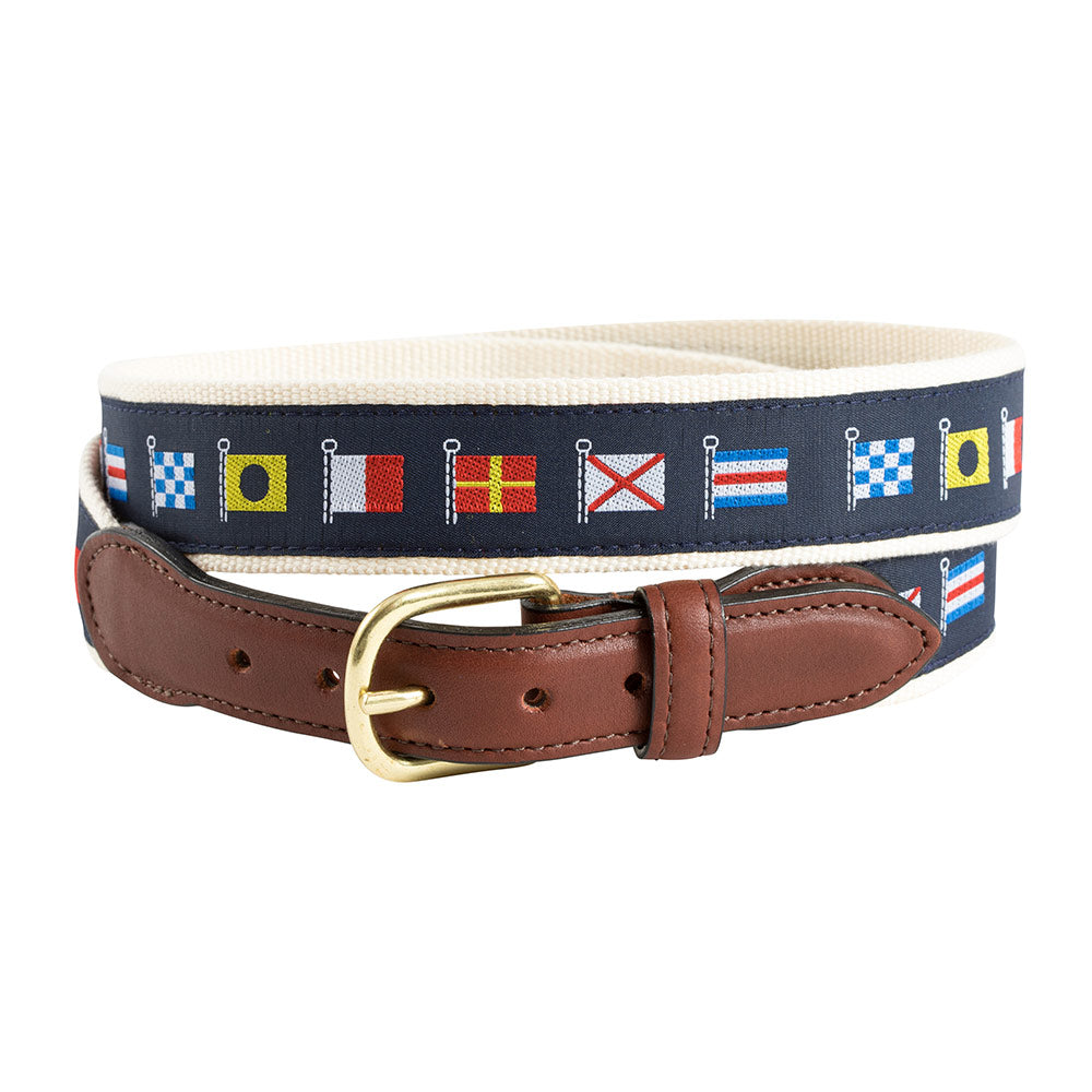 Nautical Flags Motif Leather Tab Belt - Barrons-Hunter