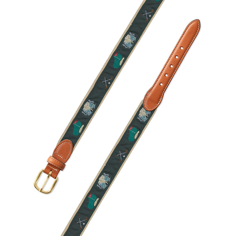 Green Golf Motif Leather Tab Belt