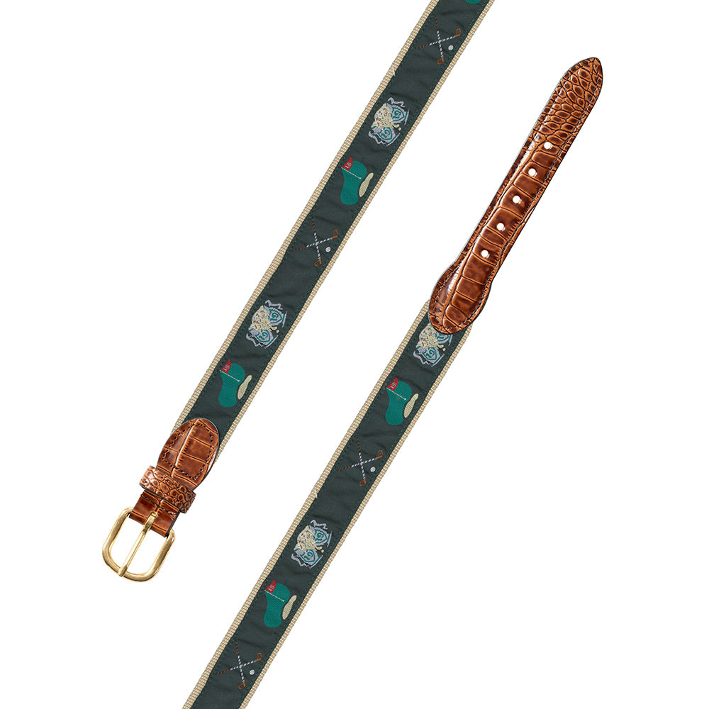 Green Golf Motif Leather Tab Belt