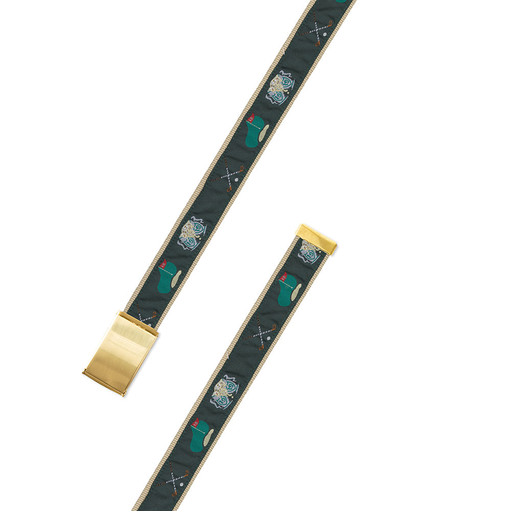 Green Golf Motif Military Buckle Belt