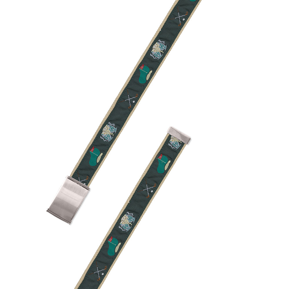 Green Golf Motif Military Buckle Belt