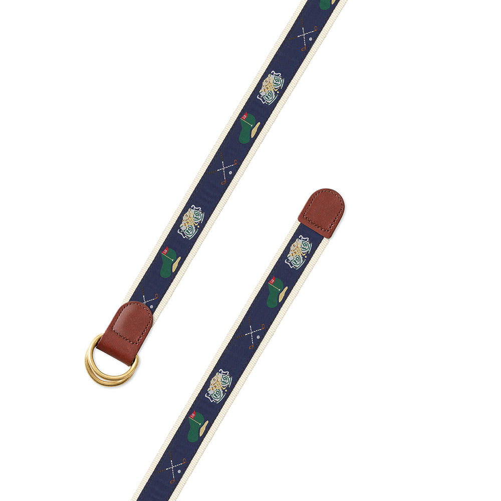 Navy &amp; Natural Golf Motif D-Ring Belt