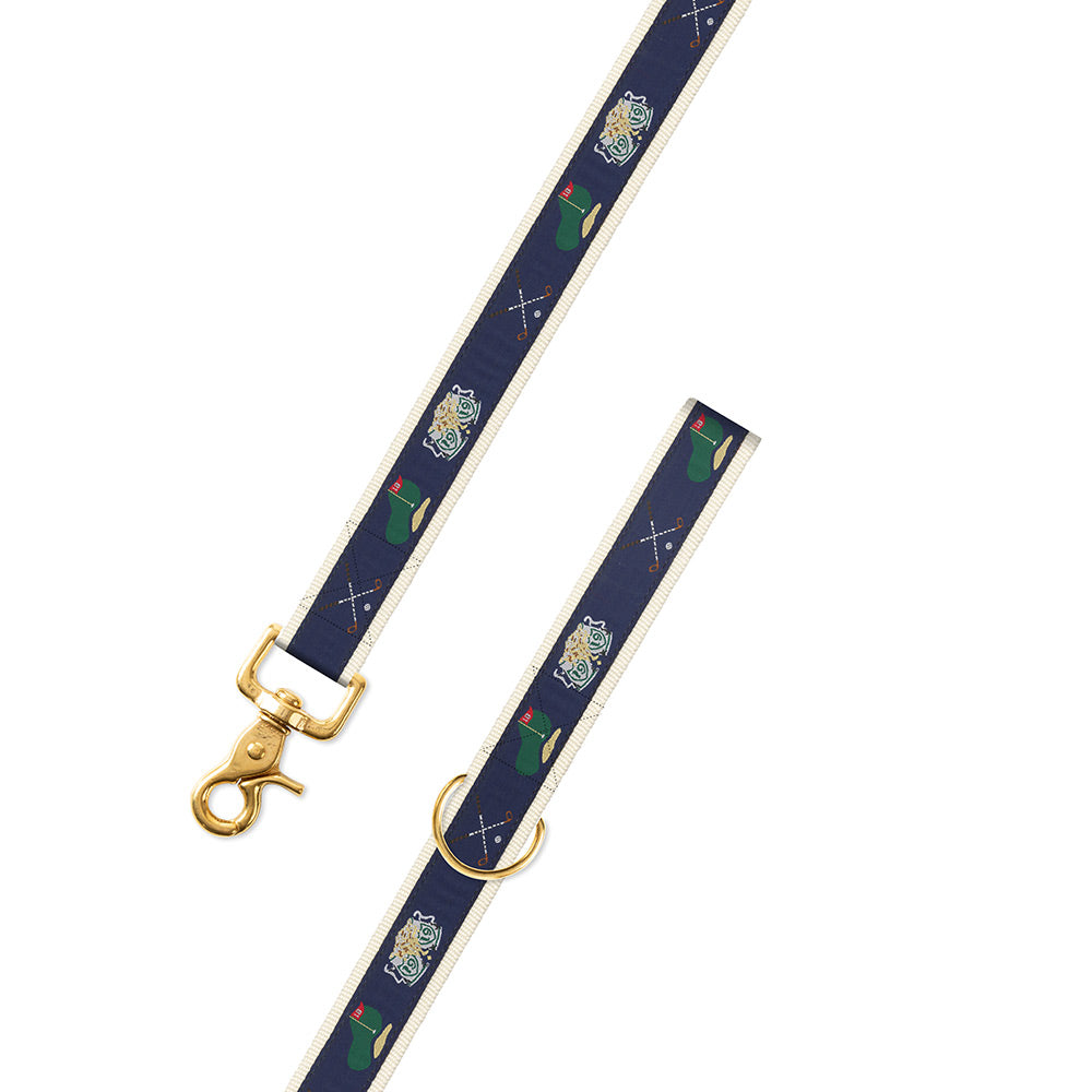 Navy &amp; Natural Golf Motif Dog Leash