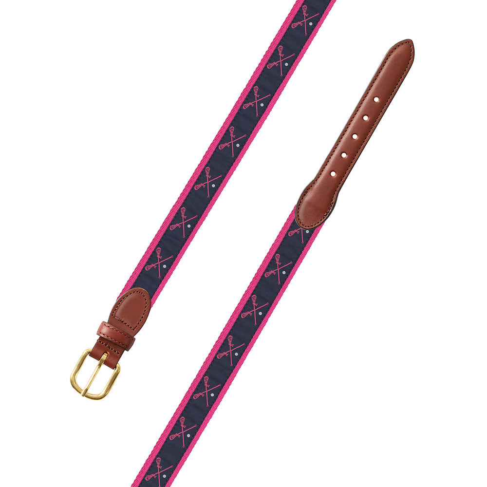 Pink Lacrosse Motif Leather Tab Belt