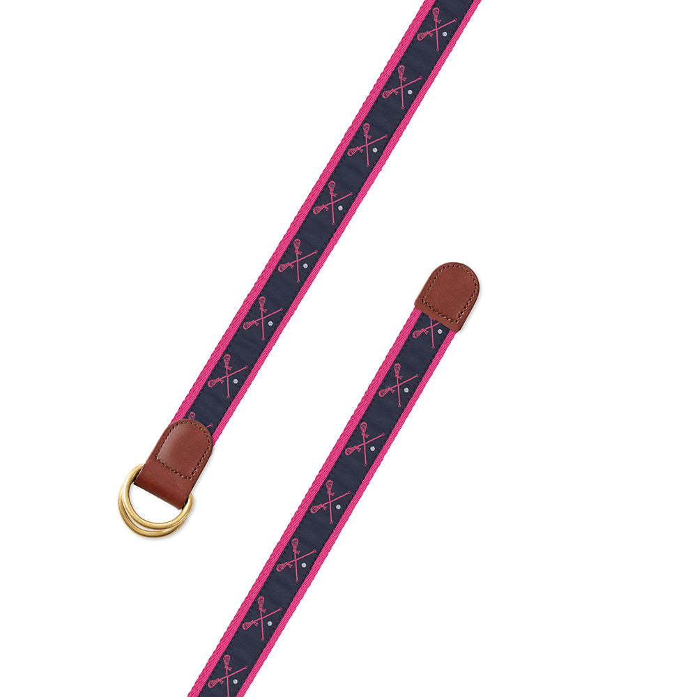 Pink Lacrosse Motif D-Ring Belt