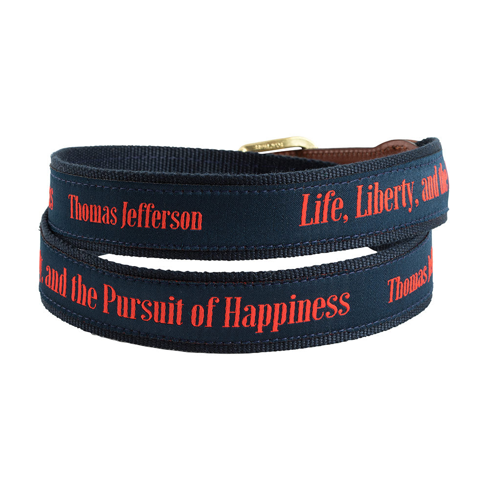Life, Liberty and the Pursuit of Happiness Bespoken Motif Leather Tab Belt
