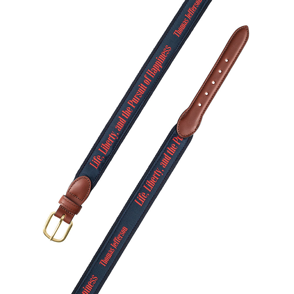Life, Liberty and the Pursuit of Happiness Bespoken Motif Leather Tab Belt