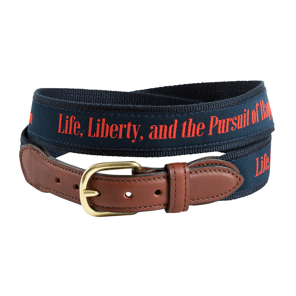 Life, Liberty and the Pursuit of Happiness Bespoken Motif Leather Tab Belt