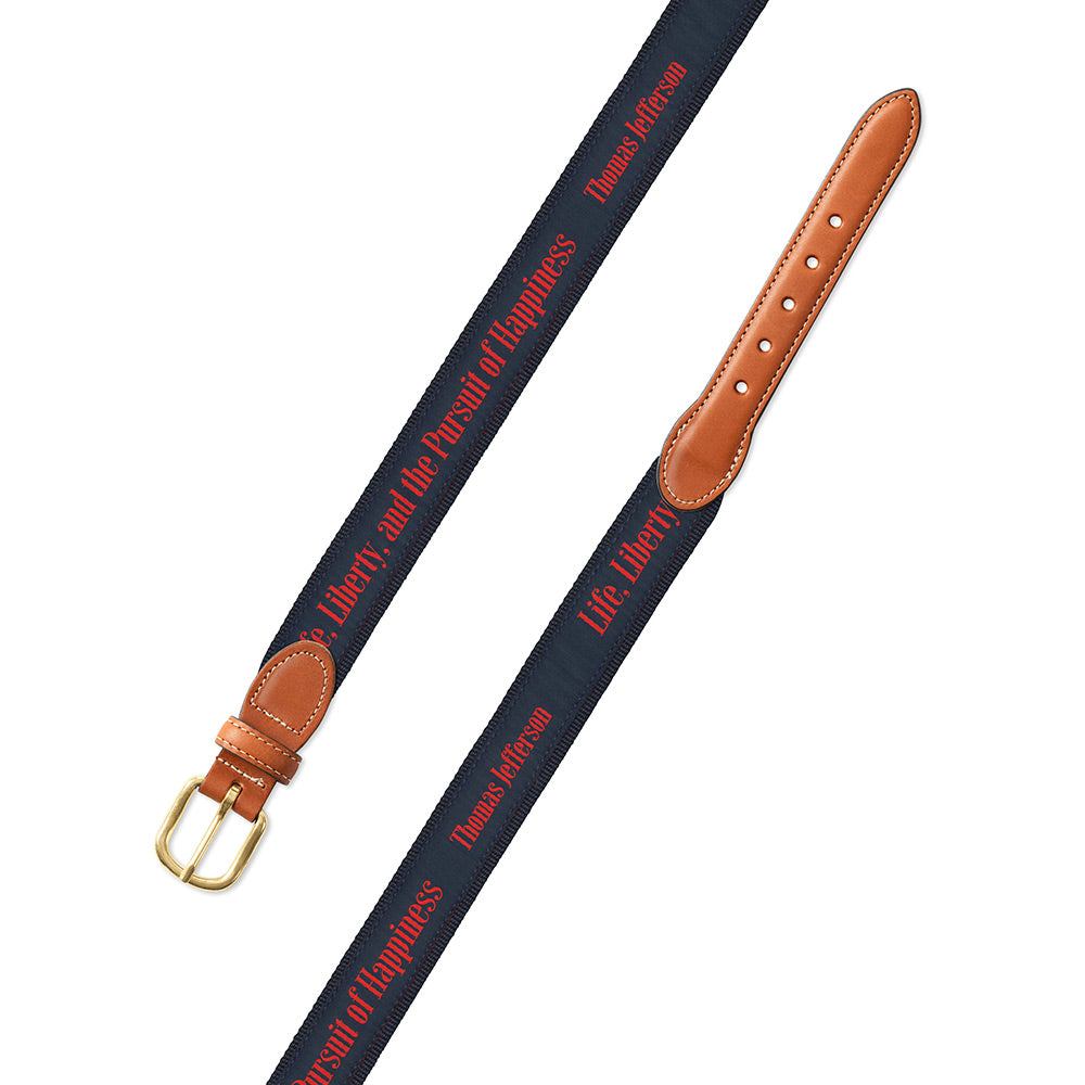 Life, Liberty and the Pursuit of Happiness Bespoken Motif Leather Tab Belt