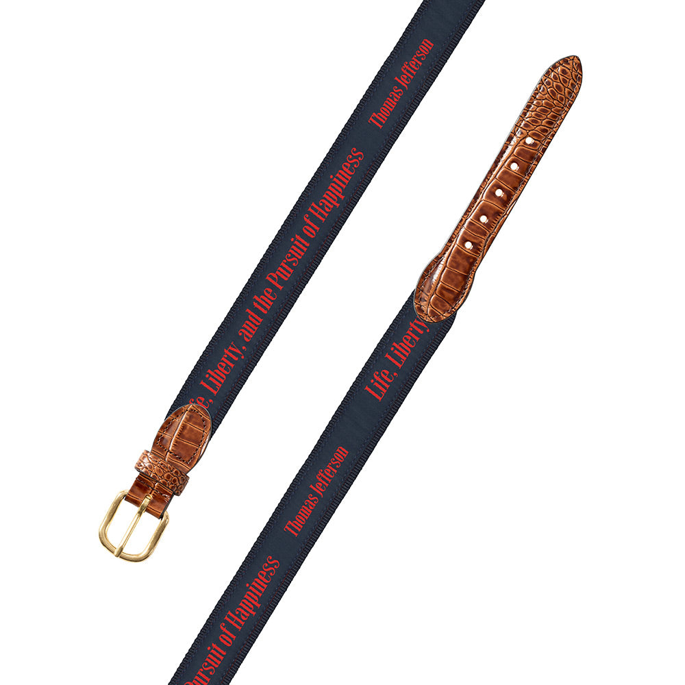 Life, Liberty and the Pursuit of Happiness Bespoken Motif Leather Tab Belt