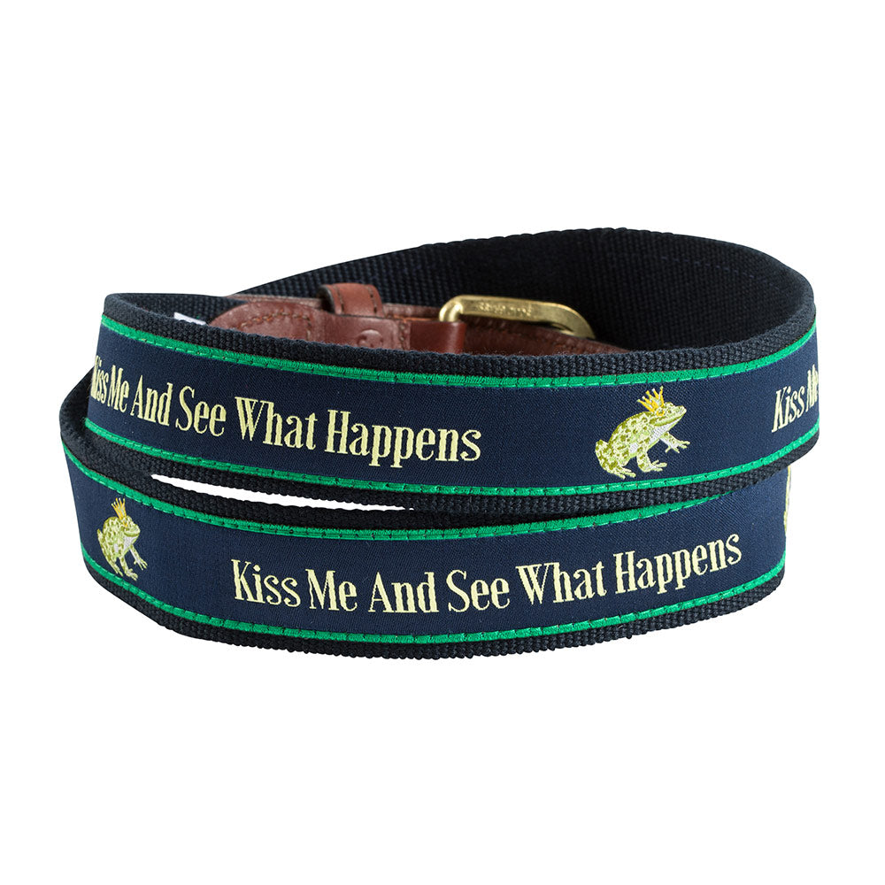 Kiss Me and See Bespoken Motif Leather Tab Belt