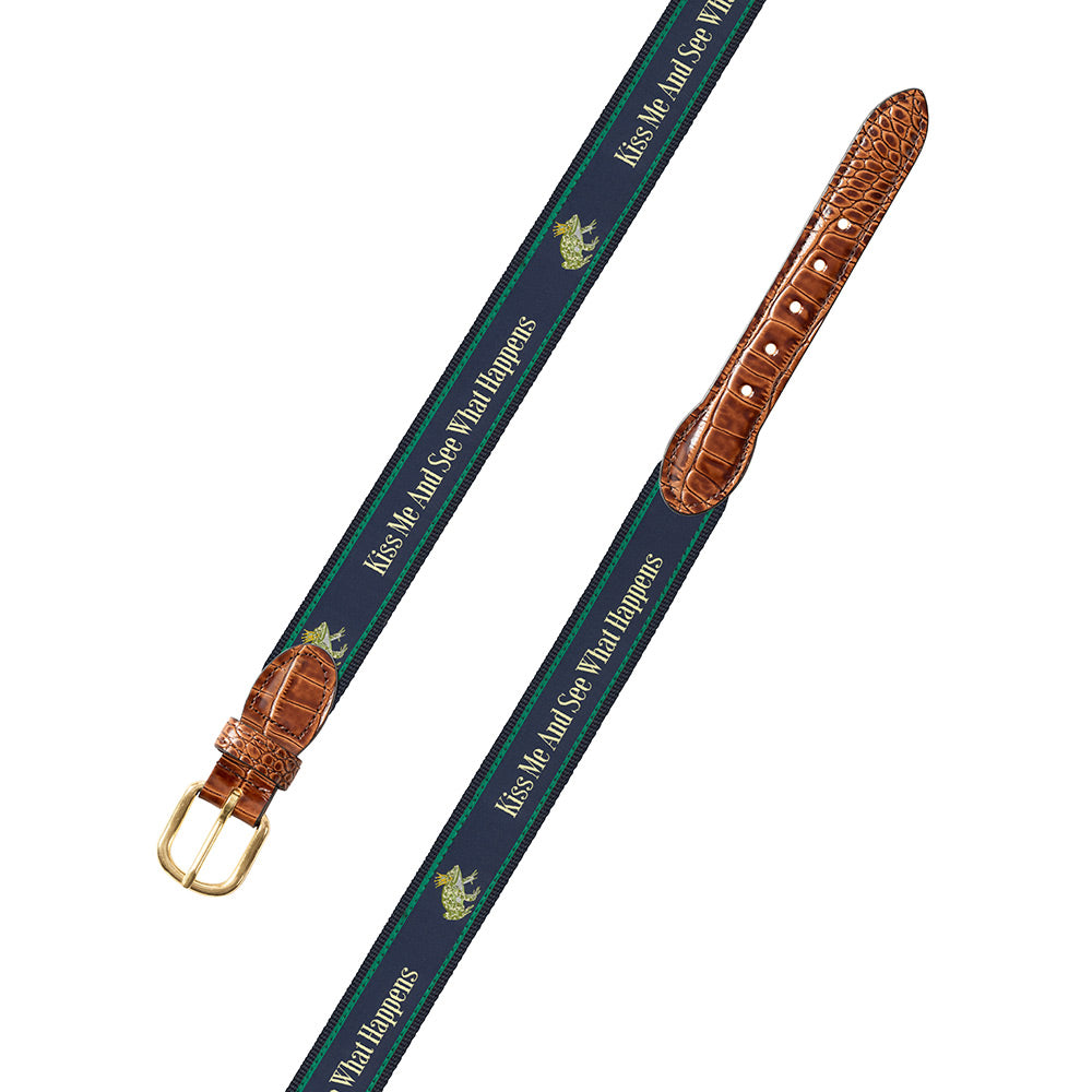 Kiss Me and See Bespoken Motif Leather Tab Belt