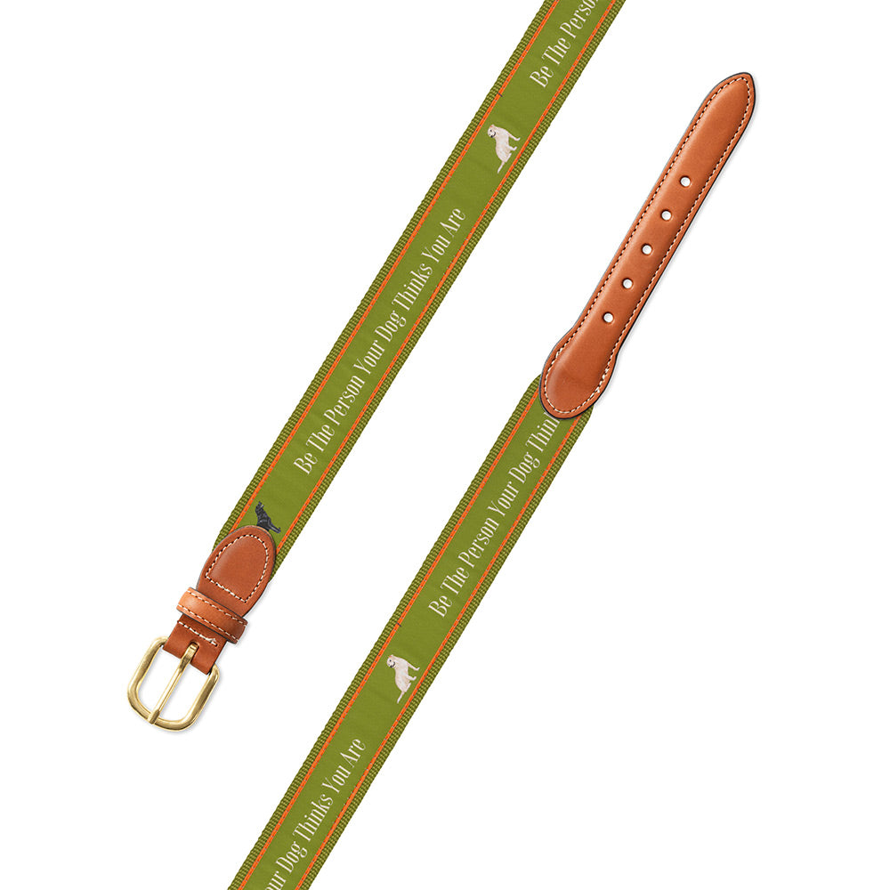 Be the Person on Green Bespoken Motif Leather Tab Belt