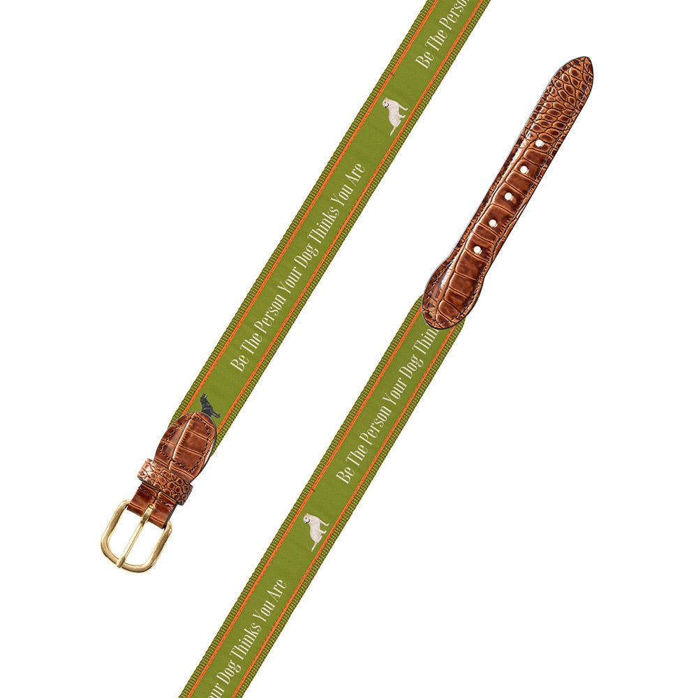 Be the Person on Green Bespoken Motif Leather Tab Belt