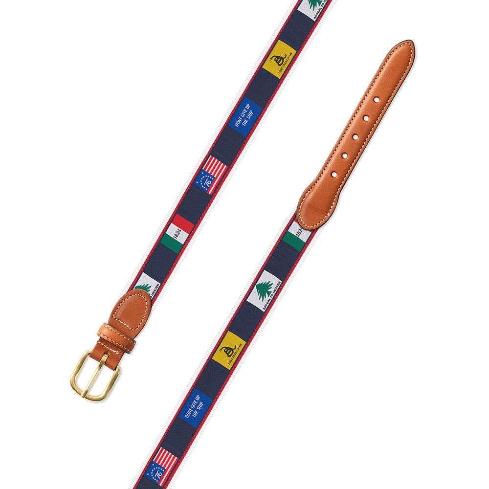 Founding Flags on White Bespoken Motif Leather Tab Belt