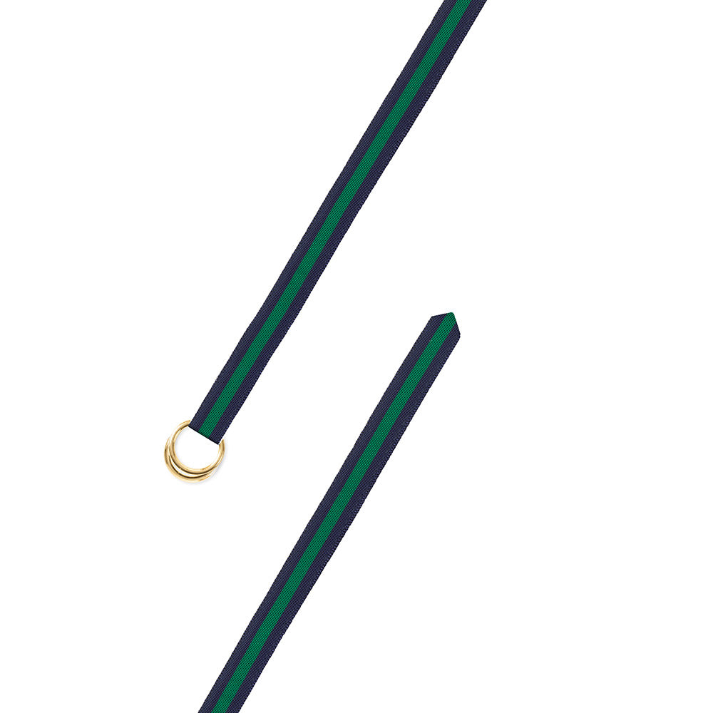 Navy &amp; Green Narrow Grosgrain Ribbon D-Ring Belt
