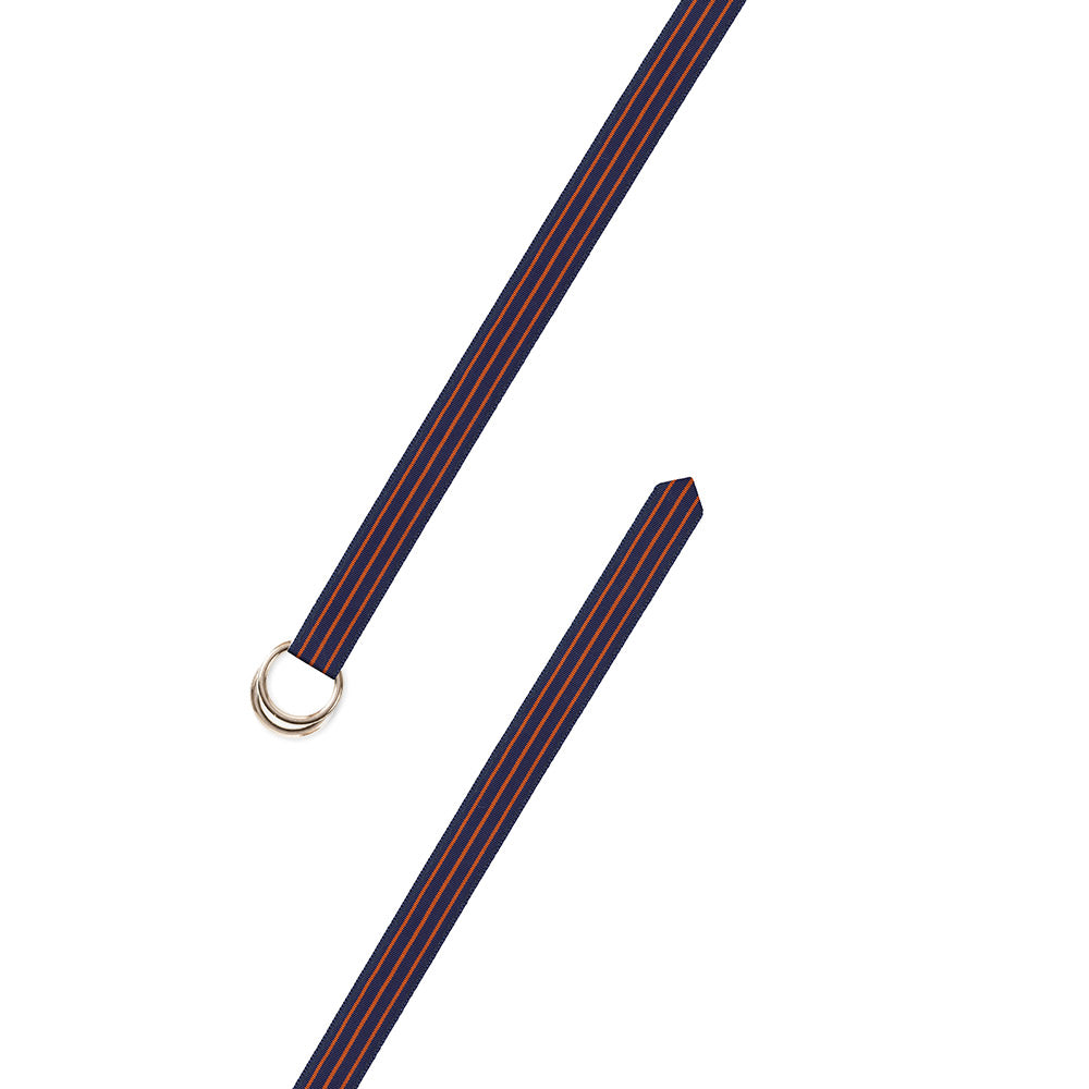 Navy &amp; Orange Narrow Grosgrain Ribbon D-Ring Belt