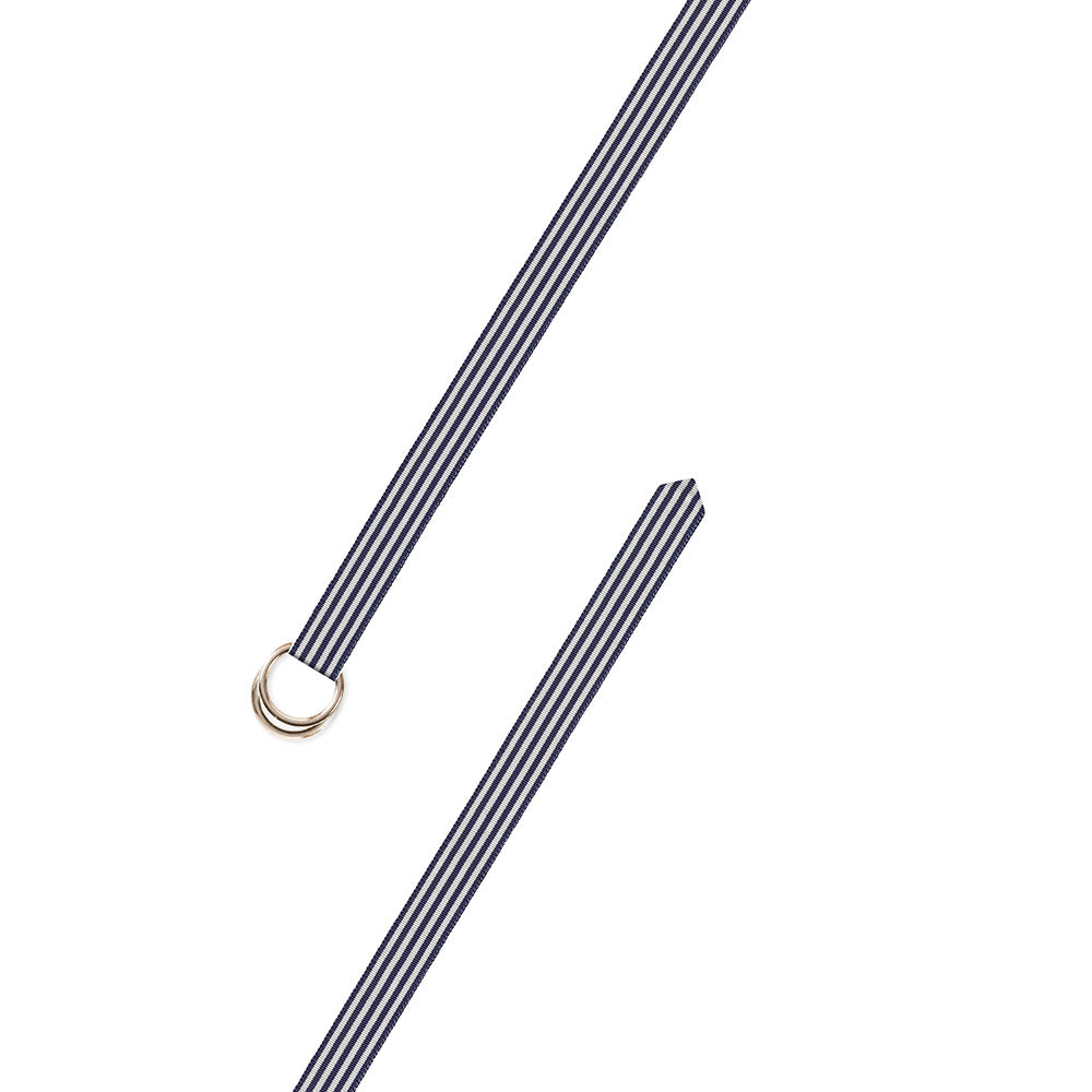 Navy &amp; White Narrow Grosgrain Ribbon D-Ring Belt