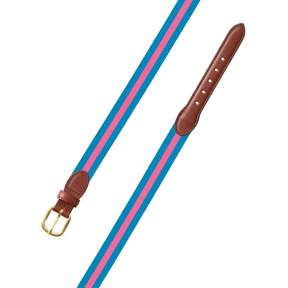 Light Blue &amp; Pink Surcingle Leather Tab Belt