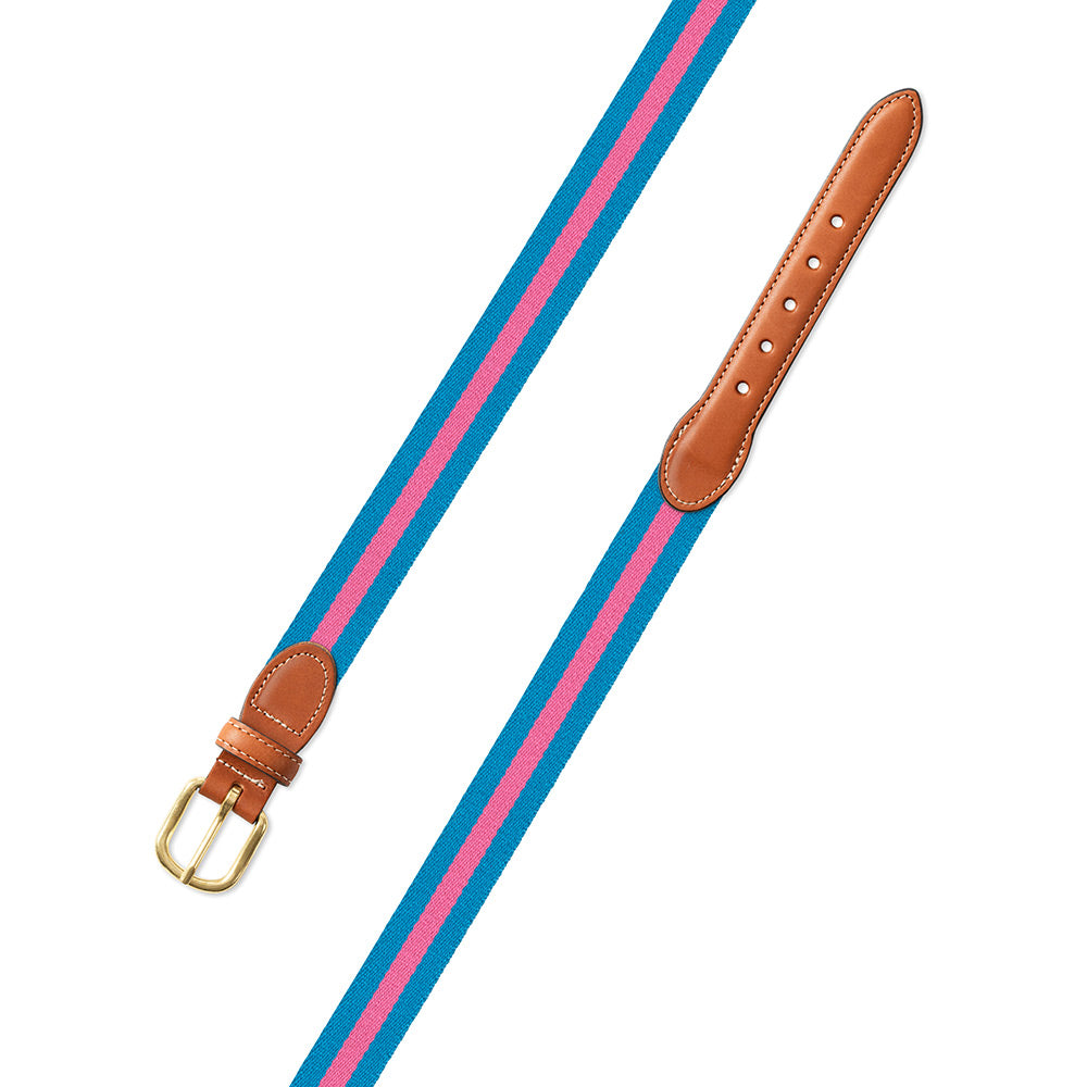 Light Blue &amp; Pink Surcingle Leather Tab Belt