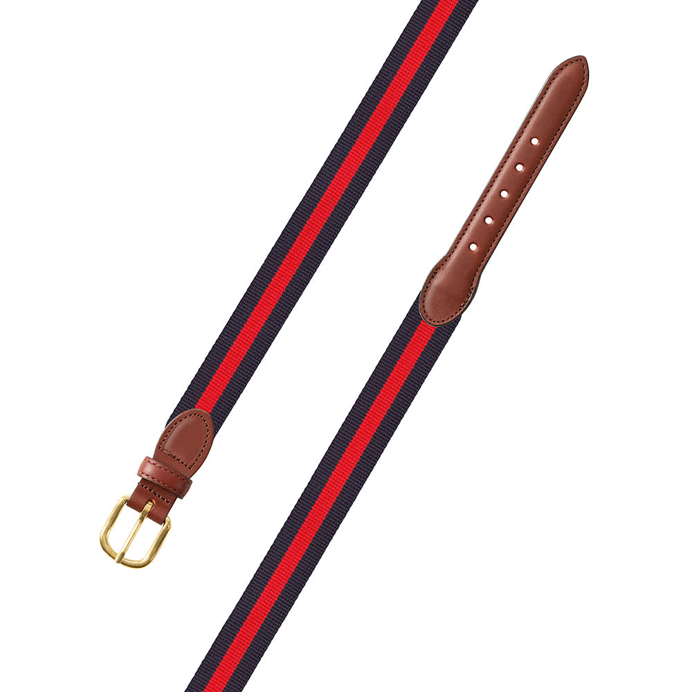 Navy &amp; Red Surcingle Leather Tab Belt