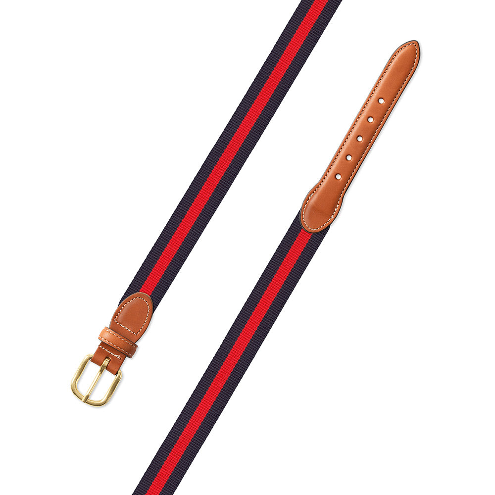 Navy &amp; Red Surcingle Leather Tab Belt