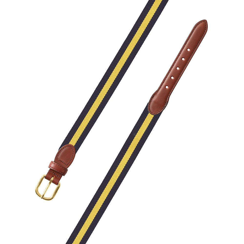 Navy &amp; Yellow Surcingle Leather Tab Belt