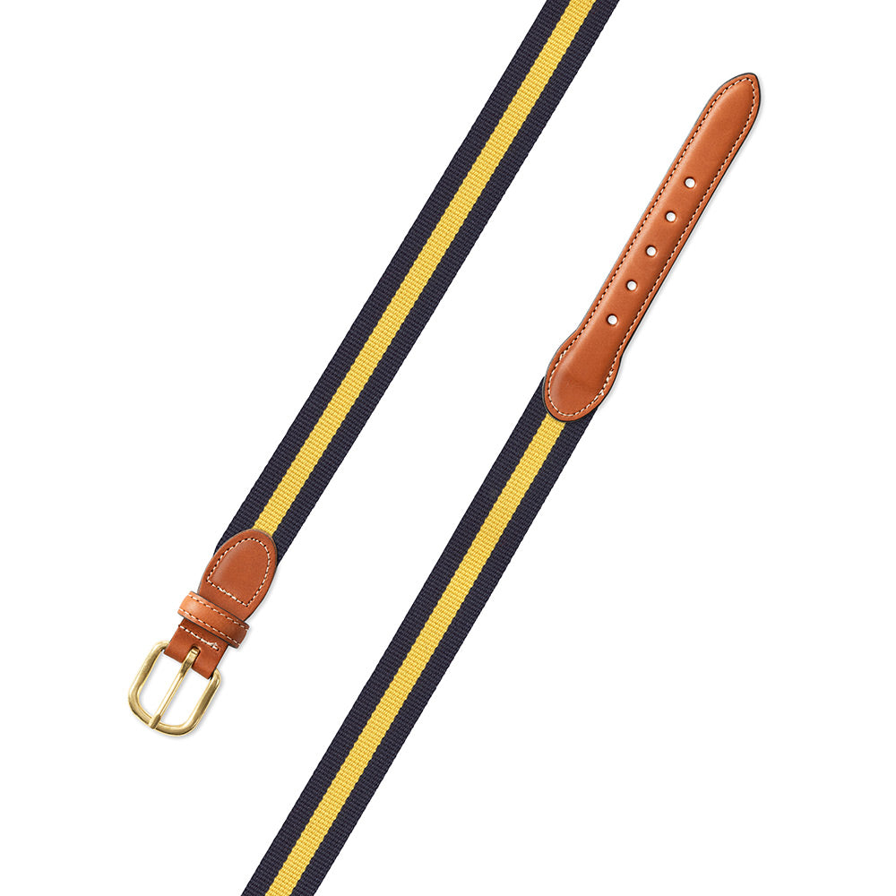 Navy &amp; Yellow Surcingle Leather Tab Belt
