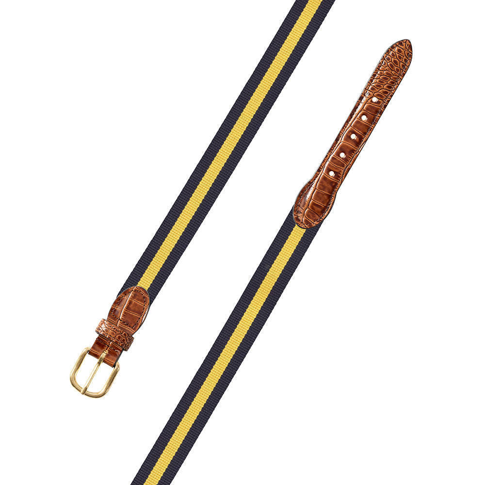 Navy &amp; Yellow Surcingle Leather Tab Belt