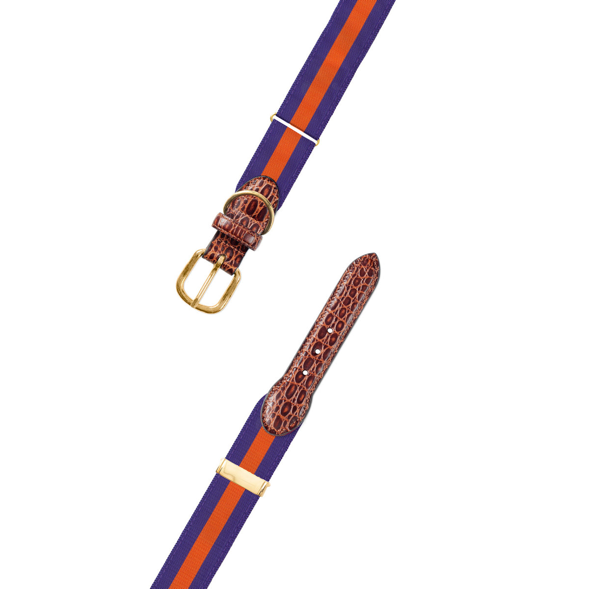 Adjustable Purple &amp; Orange Grosgrain Dog Collar with Embossed Calf Tabs