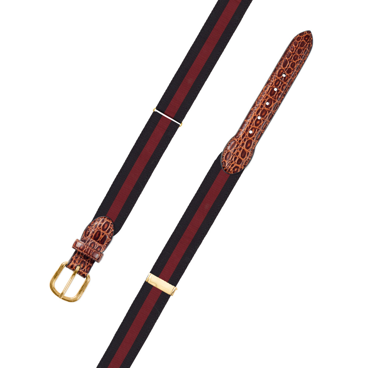Adjustable Black &amp; Maroon Grosgrain Belt with Embossed Calf Tabs