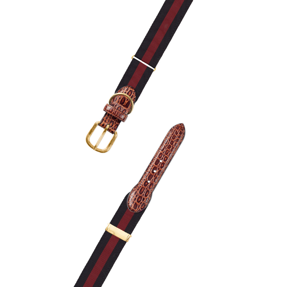 Adjustable Black &amp; Maroon Grosgrain Dog Collar with Embossed Calf Tabs