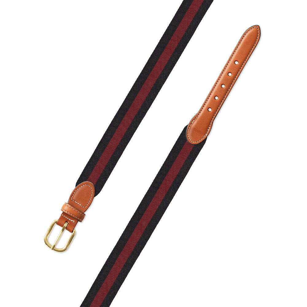 Black &amp; Maroon Grosgrain Ribbon Leather Tab Belt