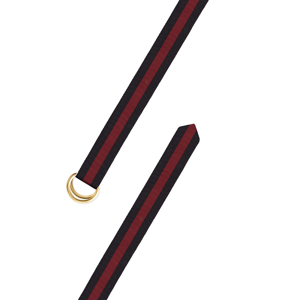 Black &amp; Maroon Grosgrain Ribbon D-Ring Belt