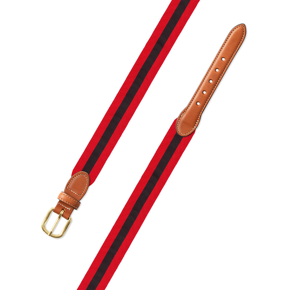 Red &amp; Black Grosgrain Ribbon Leather Tab Belt