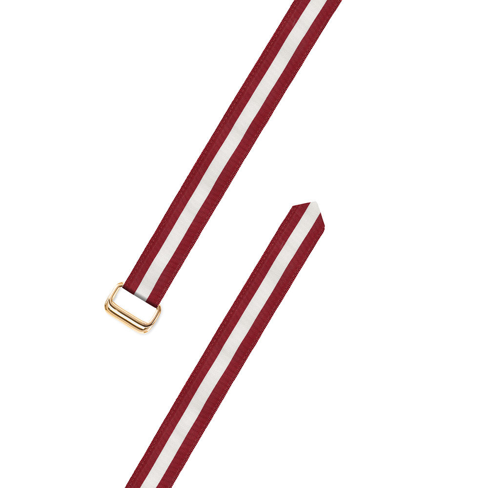 Crimson &amp; White Grosgrain Ribbon D-Ring Belt