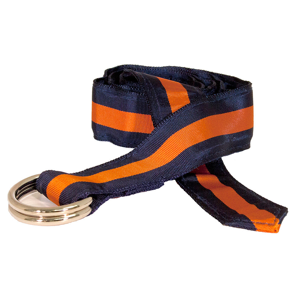 Navy &amp; Orange Grosgrain Ribbon D-Ring Belt