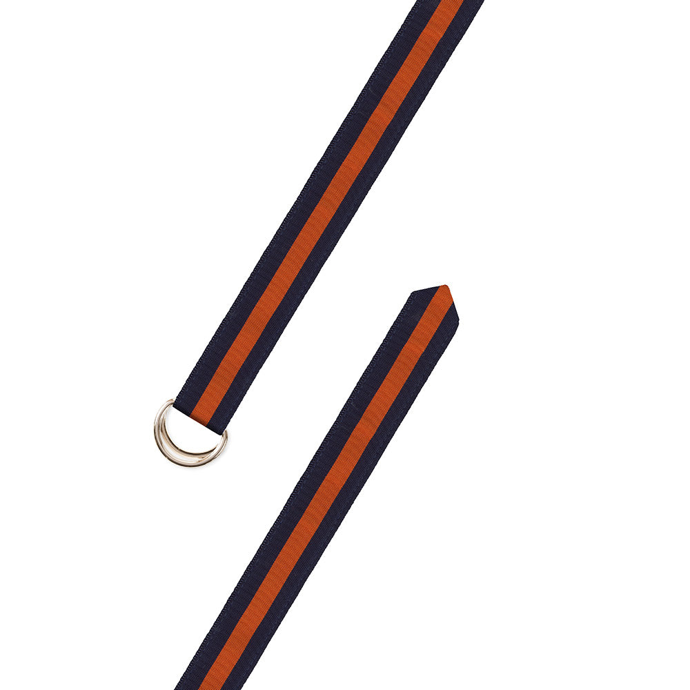 Navy &amp; Orange Grosgrain Ribbon D-Ring Belt