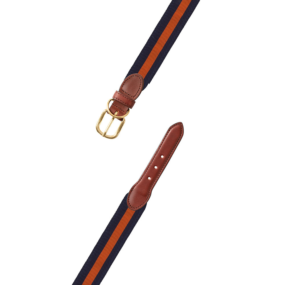 Navy &amp; Orange Grosgrain Ribbon Dog Collar