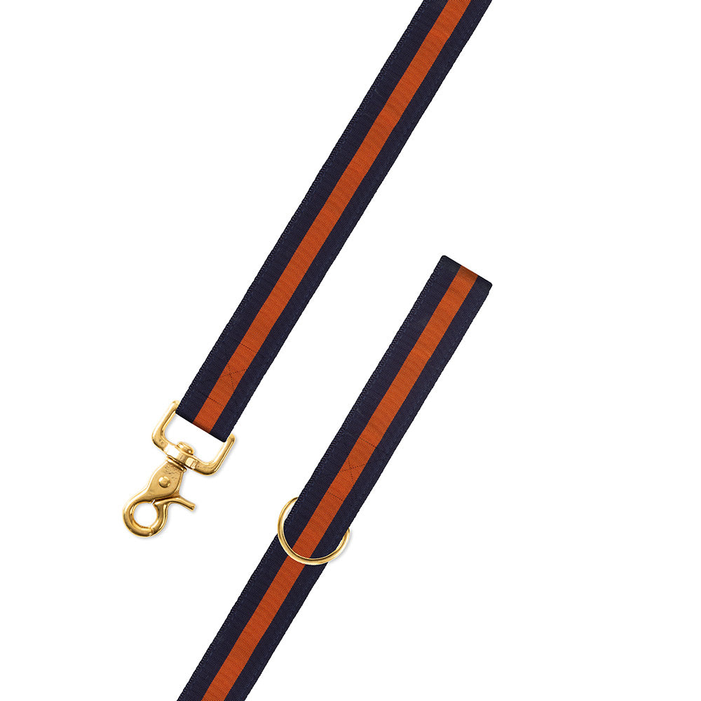 Navy &amp; Orange Grosgrain Ribbon Dog Leash