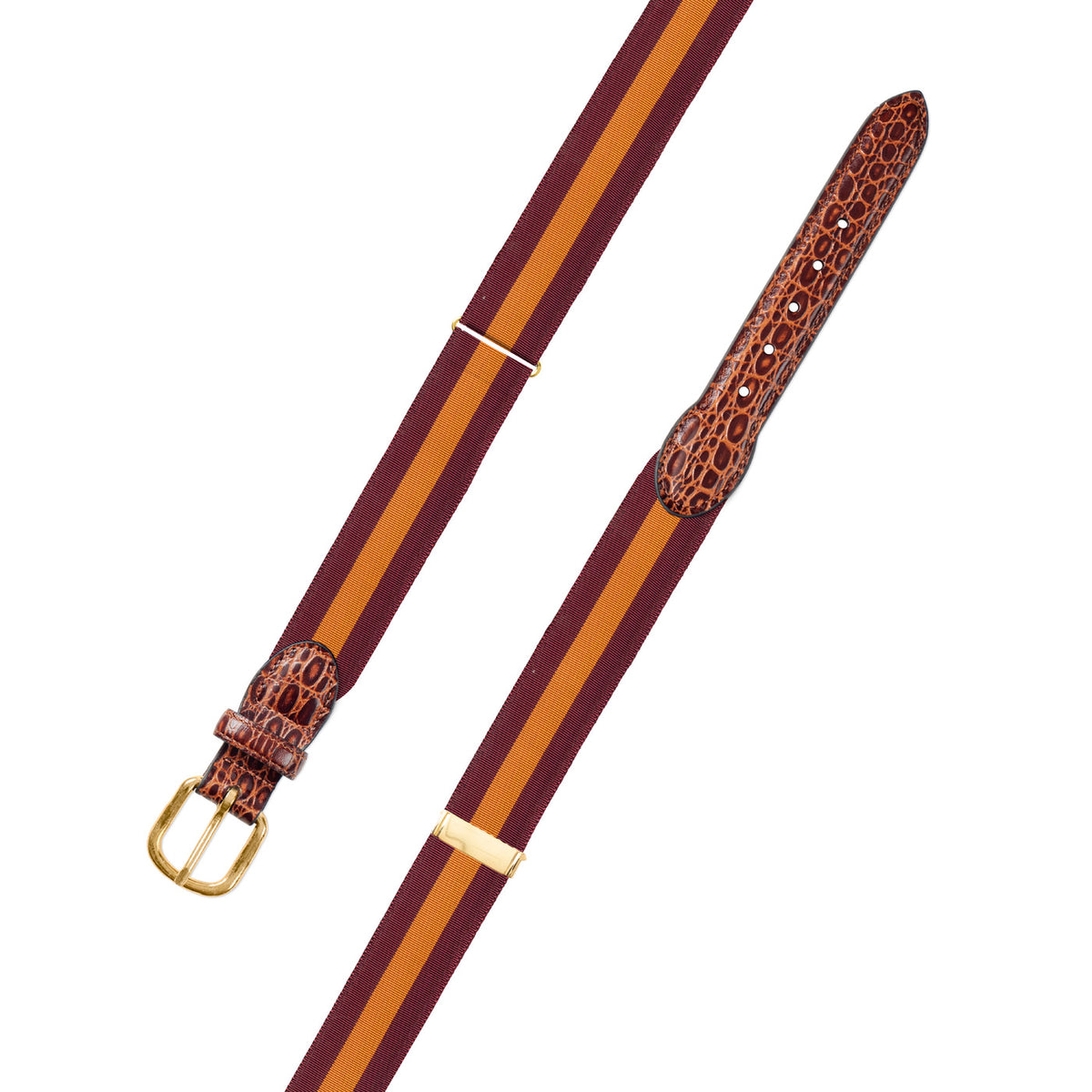 Adjustable Maroon &amp; Orange Grosgrain Belt with Embossed Calf Tabs