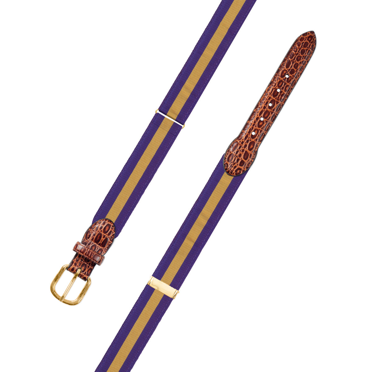 Adjustable Purple &amp; Gold Grosgrain Belt with Embossed Calf Tabs