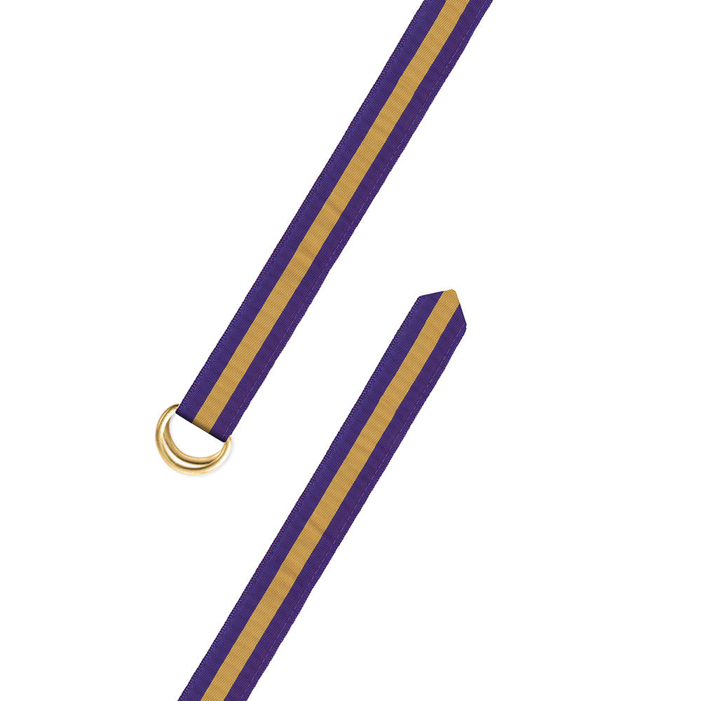 Purple &amp; Gold Grosgrain Ribbon D-Ring Belt