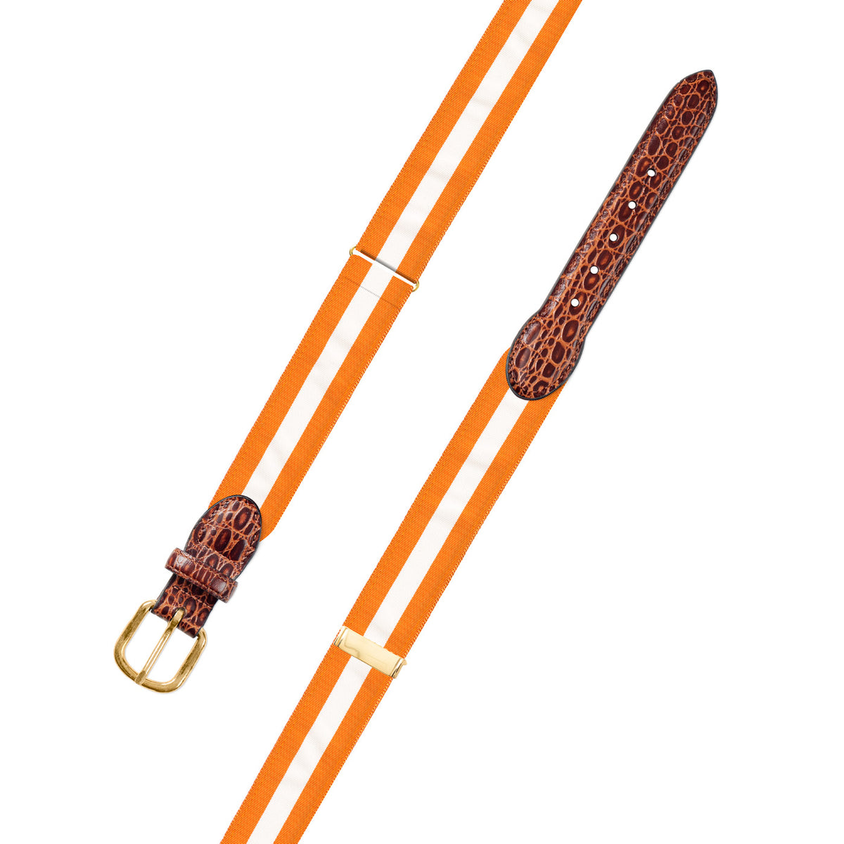 Adjustable Orange &amp; White Grosgrain Belt with Embossed Calf Tabs